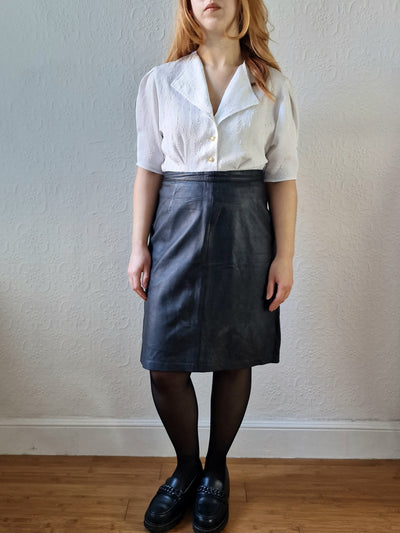 Vintage Black 100% Genuine Leather Skirt - M