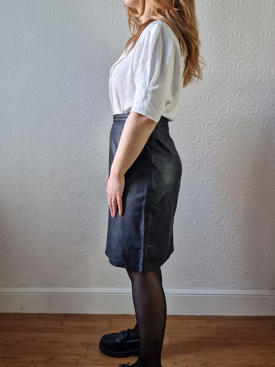 Vintage Black 100% Genuine Leather Skirt - M