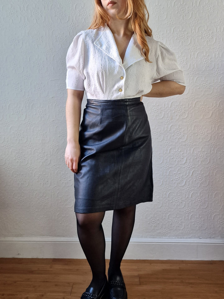 Vintage Black 100% Genuine Leather Skirt - M