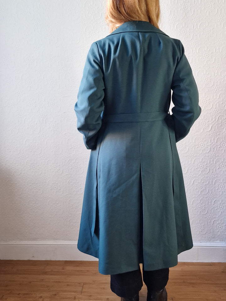 Vintage Dark Teal Green Single Breasted Trench Coat with Belt - S