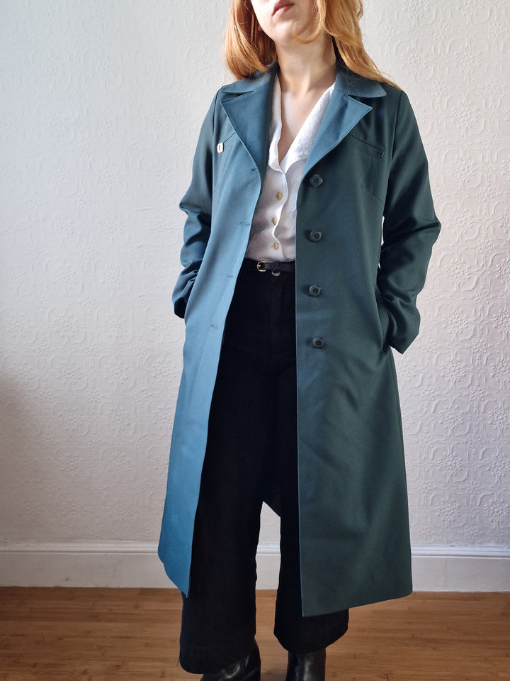 Vintage Dark Teal Green Single Breasted Trench Coat with Belt - S