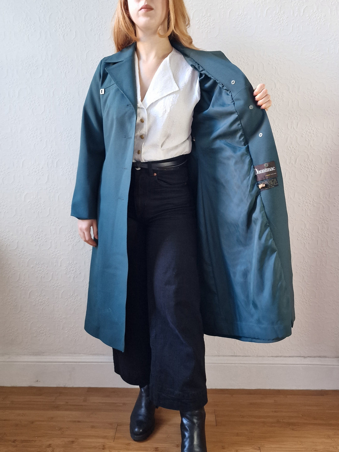 Vintage Dark Teal Green Single Breasted Trench Coat with Belt - S