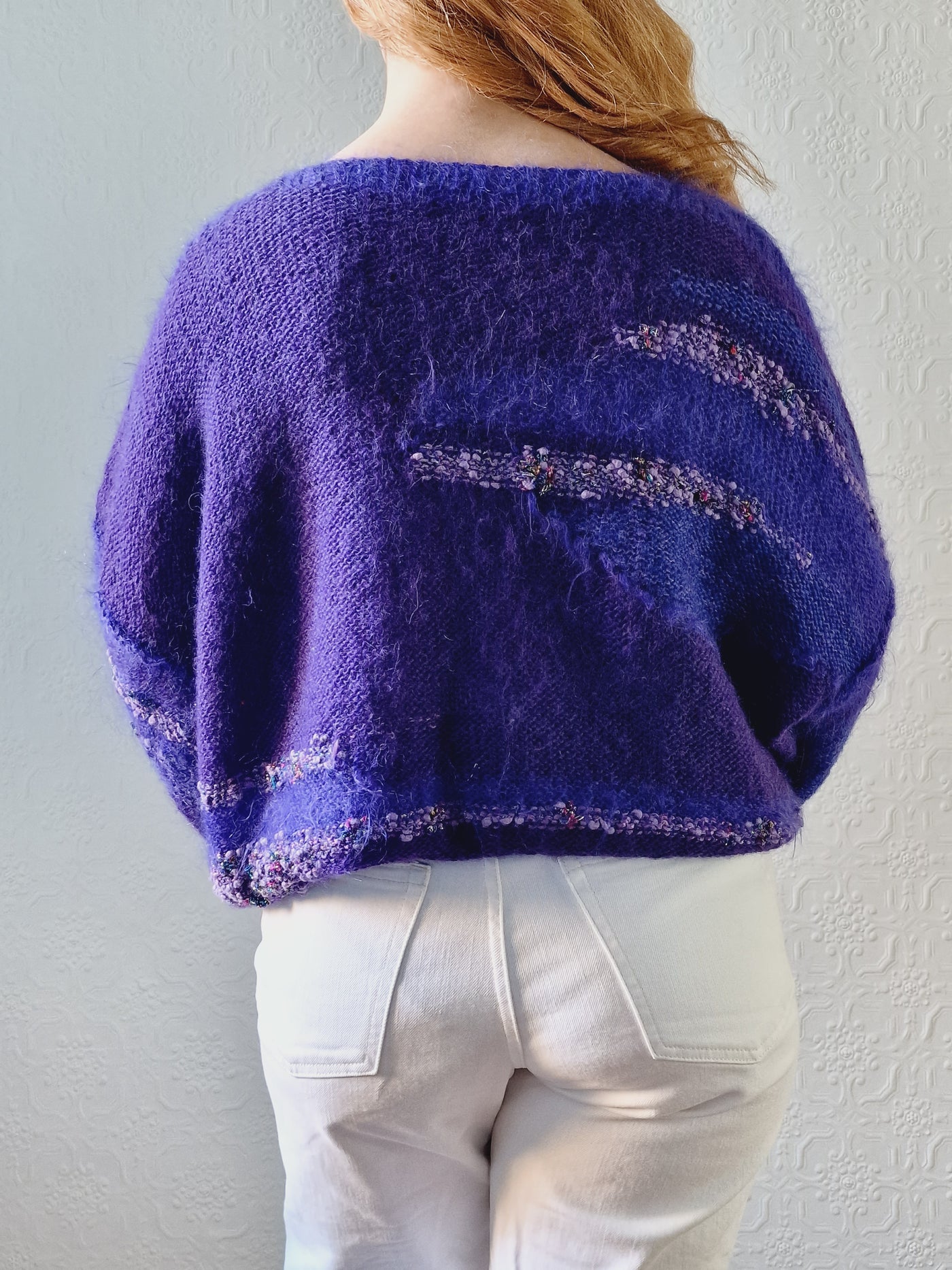 Vintage 80s Deep Purple Mohair Jumper with Boat Neck - XL