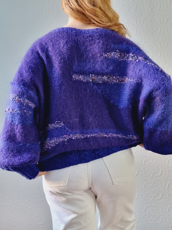 Vintage 80s Deep Purple Mohair Jumper with Boat Neck - XL