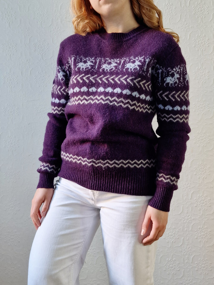 Vintage 90s Purple Crew Neck Norwegian Style Jumper - S