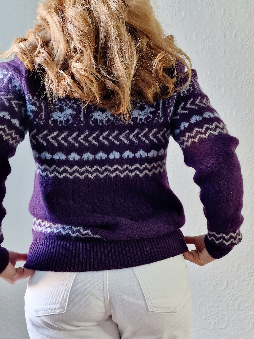 Vintage 90s Purple Crew Neck Norwegian Style Jumper - S