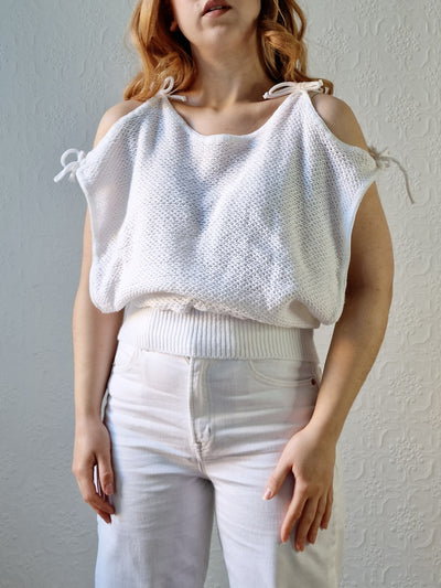 Vintage 80s White Knitted Top - S/M