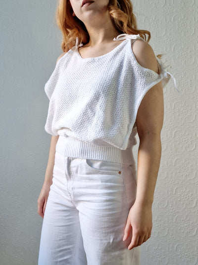 Vintage 80s White Knitted Top - S/M