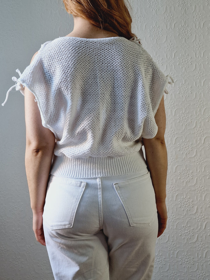 Vintage 80s White Knitted Top - S/M