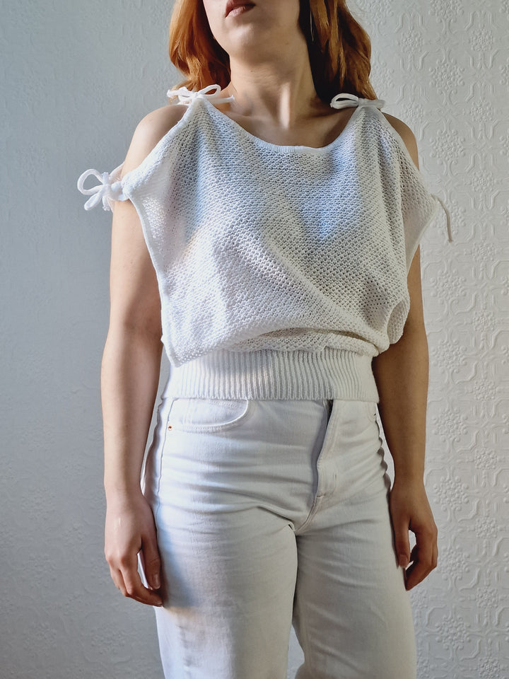 Vintage 80s White Knitted Top - S/M