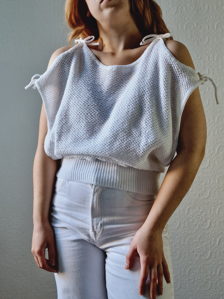 Vintage 80s White Knitted Top - S/M