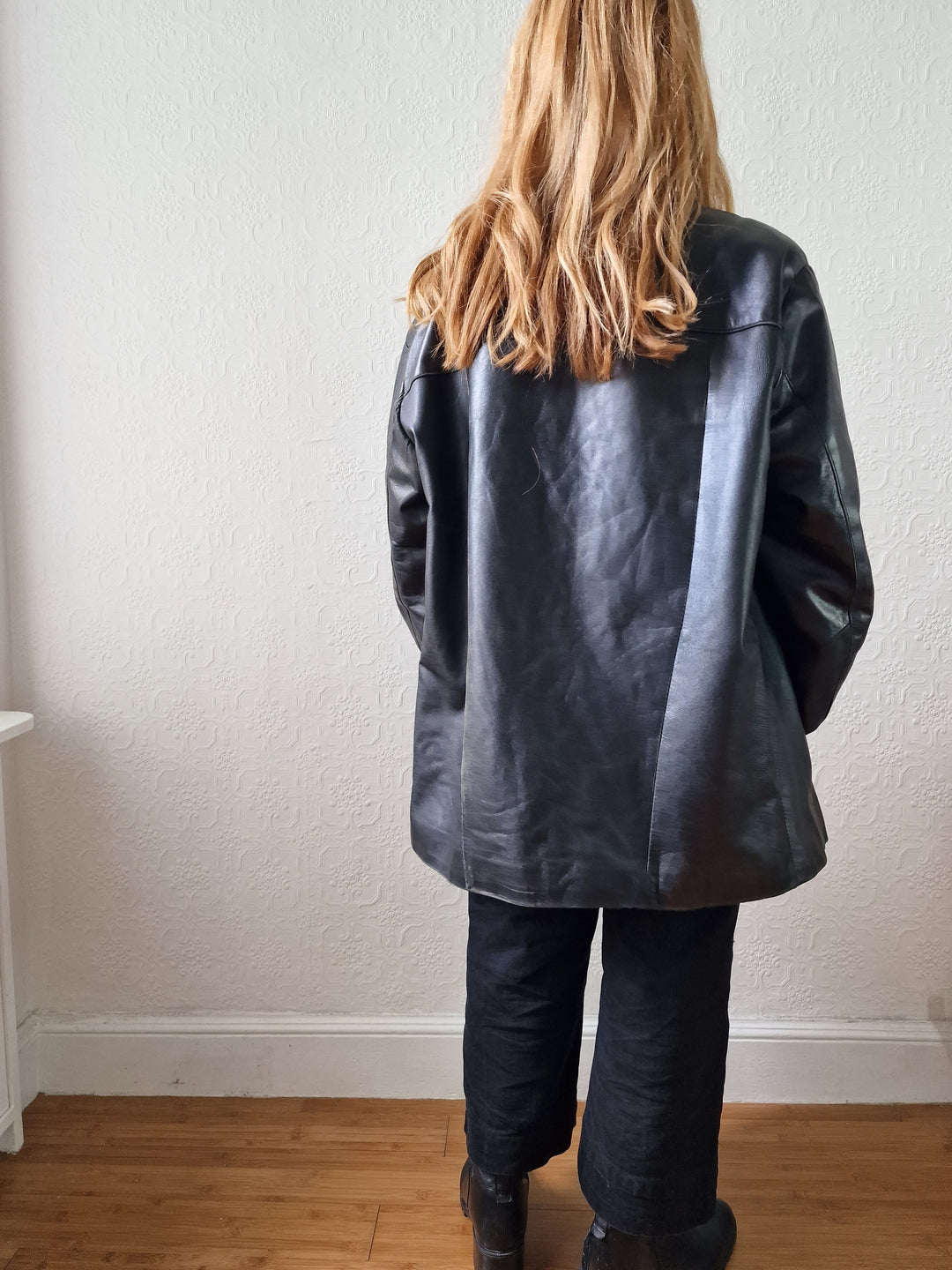 Vintage 90s Black 100% Genuine Leather Blazer Style Jacket - XL