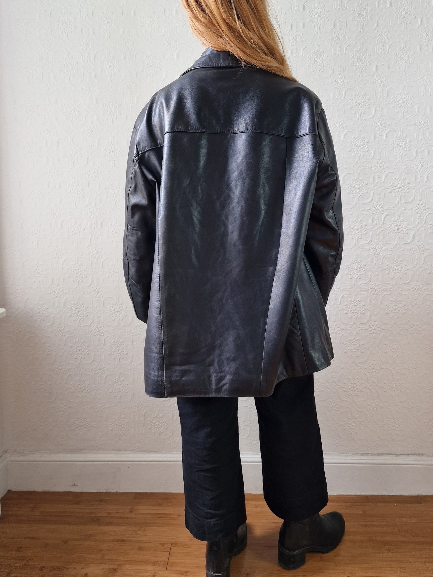 Vintage 90s Black 100% Genuine Leather Blazer Style Jacket - XL