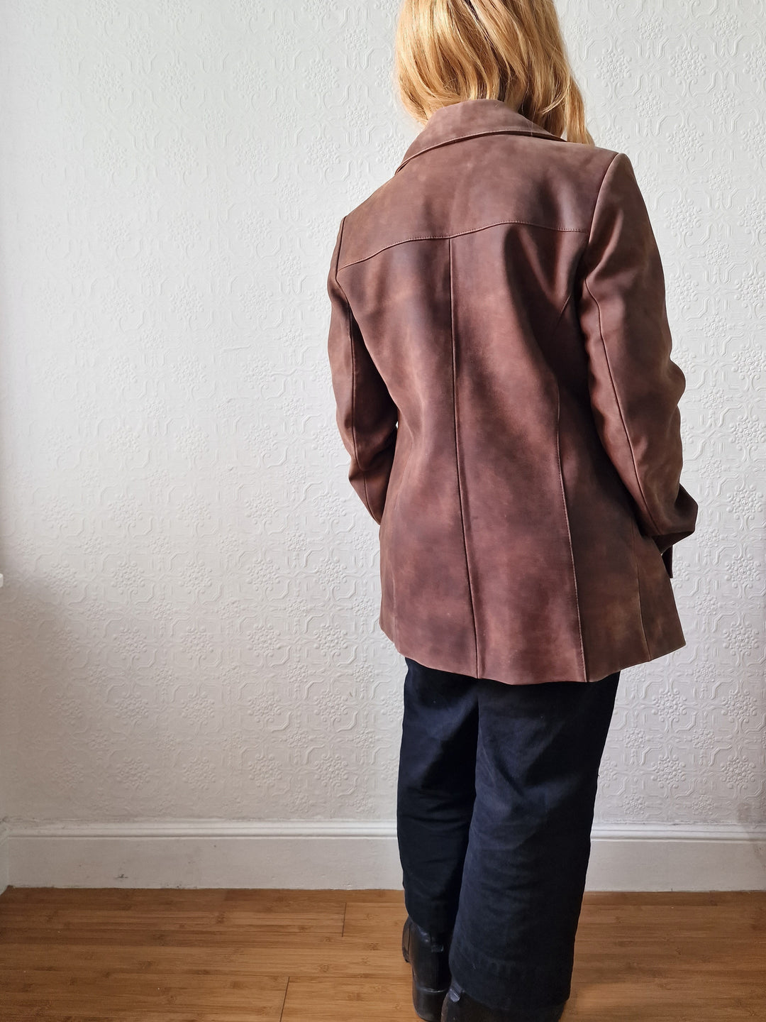 Vintage 90s Warm Brown Genuine Nubuck Leather Blazer Style Jacket - S