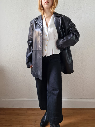 Vintage Black 100% Genuine Leather Blazer Style Jacket - L/XL