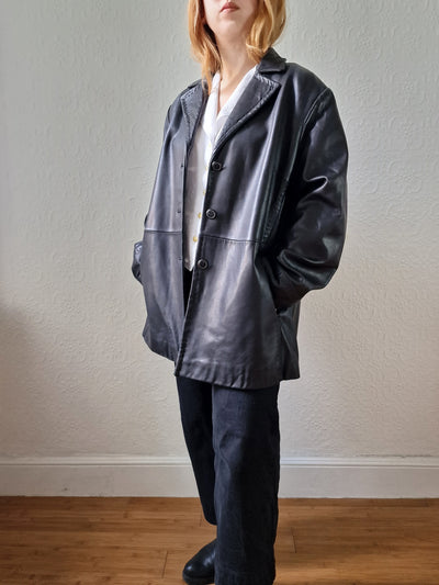 Vintage Black 100% Genuine Leather Blazer Style Jacket - L/XL