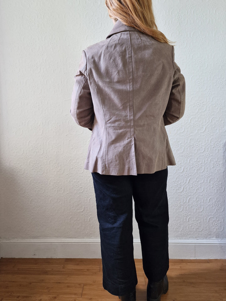 Vintage 90s Grey Taupe Genuine Suede Leather Jacket with Pointy Lapel - XS/S