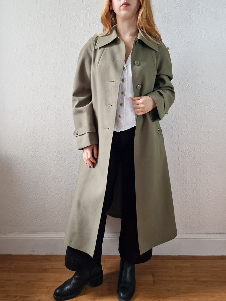 Vintage Khaki Green Single Breasted Trench Coat - M