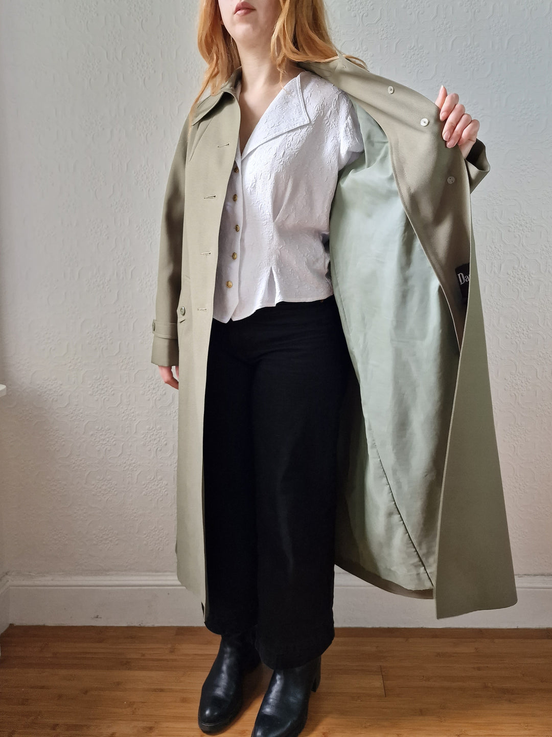 Vintage Khaki Green Single Breasted Trench Coat - M