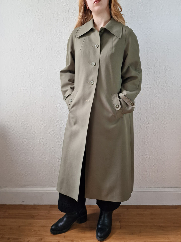 Vintage Khaki Green Single Breasted Trench Coat - M