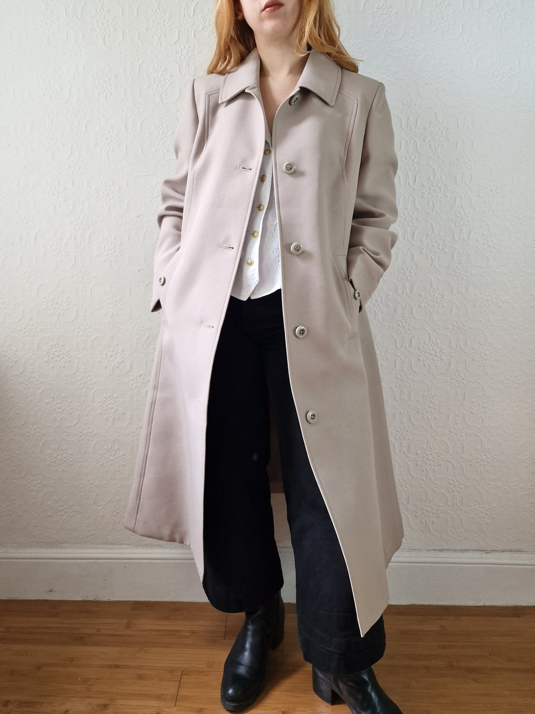 Vintage Light Beige Single Breasted Trench Coat - S/M