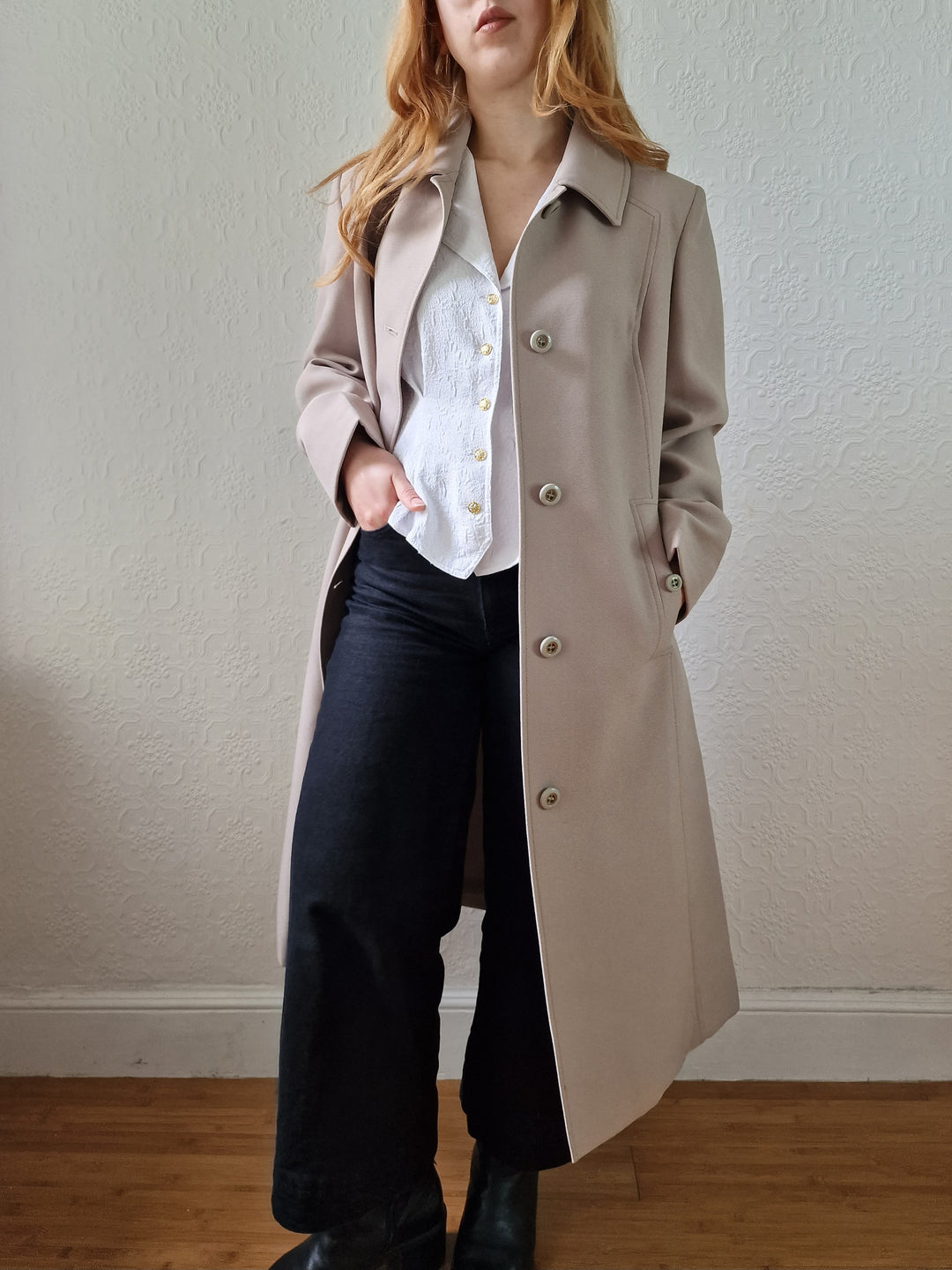 Vintage Light Beige Single Breasted Trench Coat - S/M