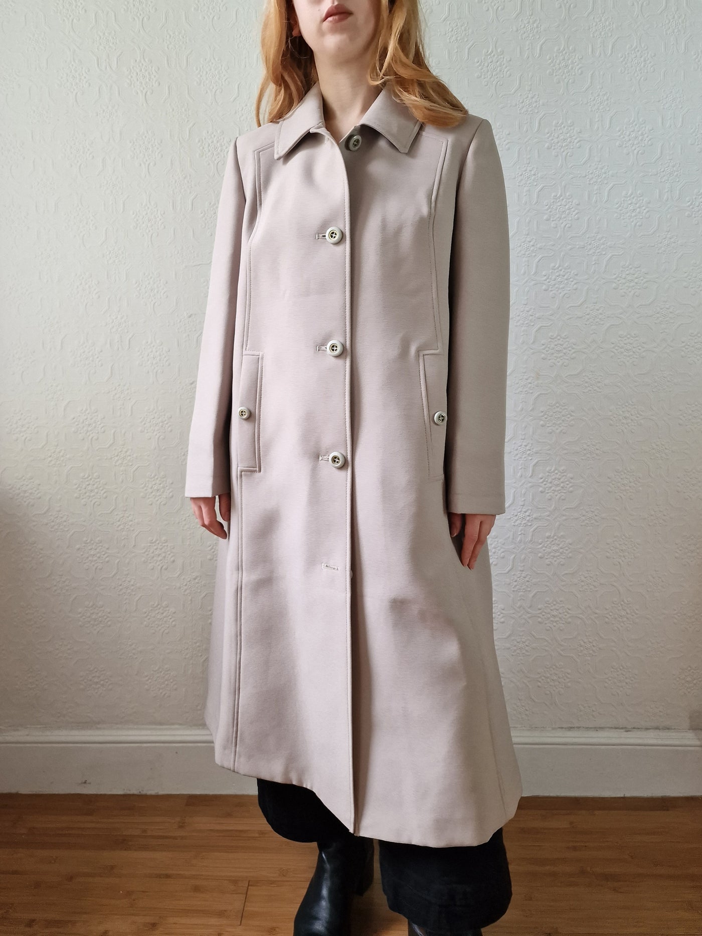 Vintage Light Beige Single Breasted Trench Coat - S/M