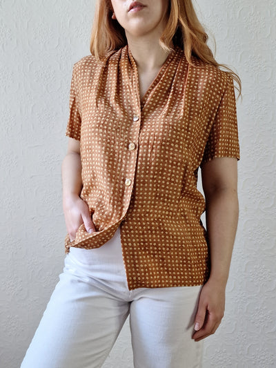 Vintage 90s Copper Dotted Blouse with Short Sleeves - S/M