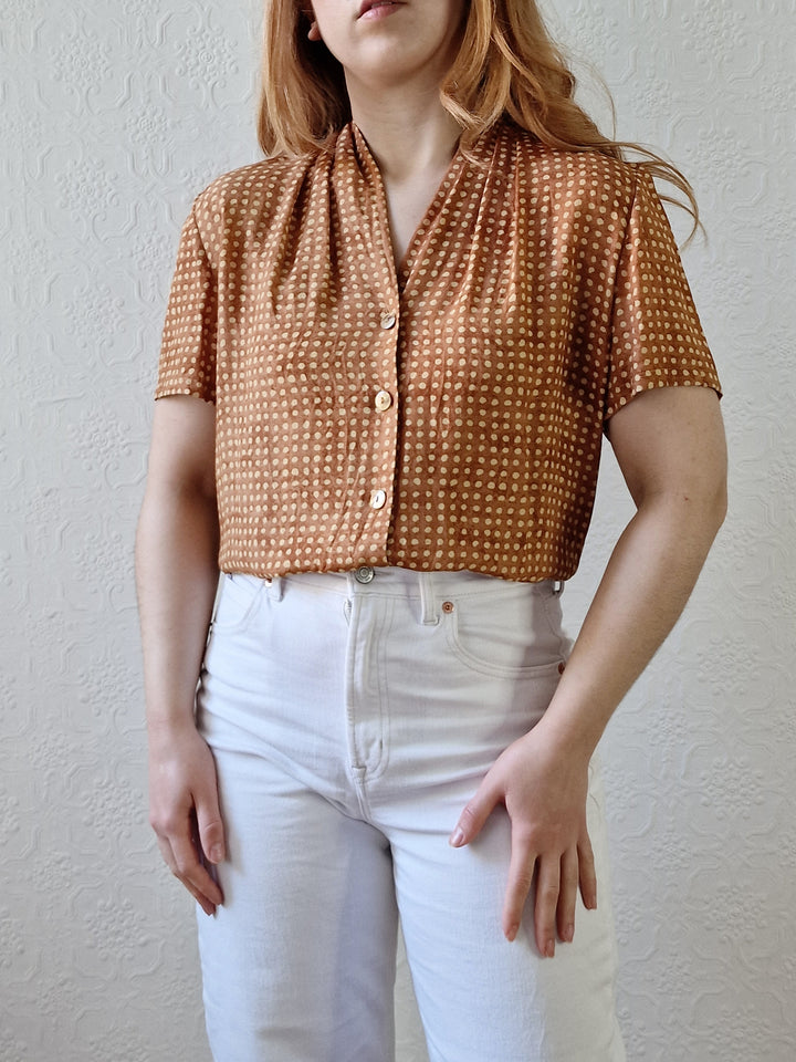 Vintage 90s Copper Dotted Blouse with Short Sleeves - S/M