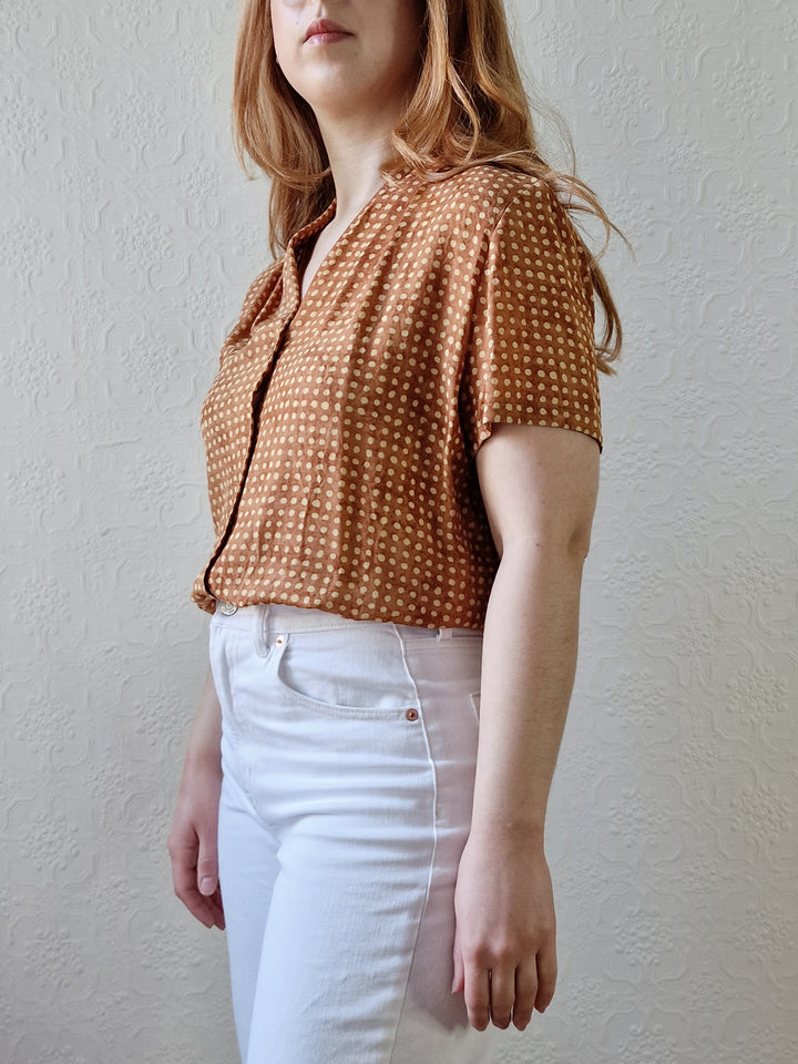 Vintage 90s Copper Dotted Blouse with Short Sleeves - S/M