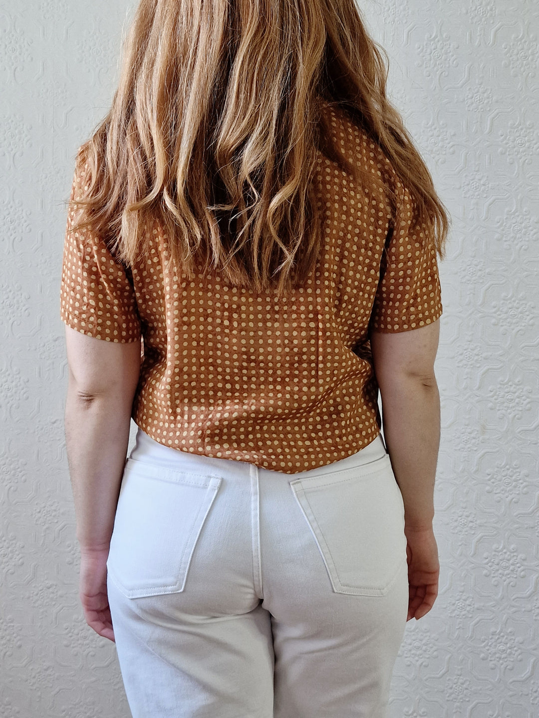 Vintage 90s Copper Dotted Blouse with Short Sleeves - S/M