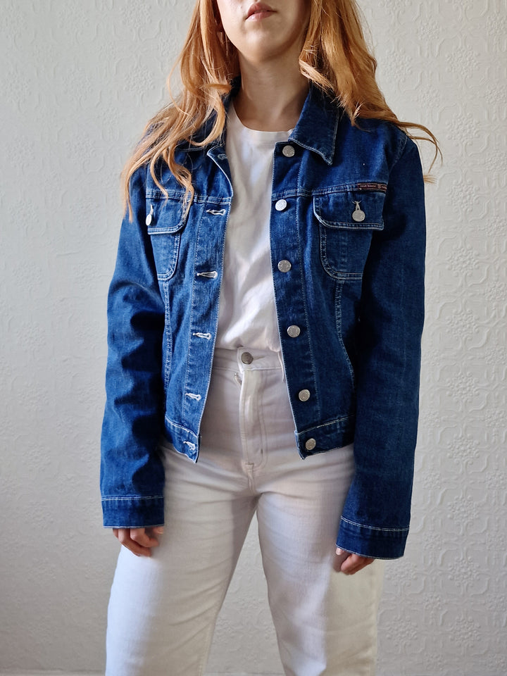 Vintage 90s Dark Blue Short Denim Jacket - XS/S