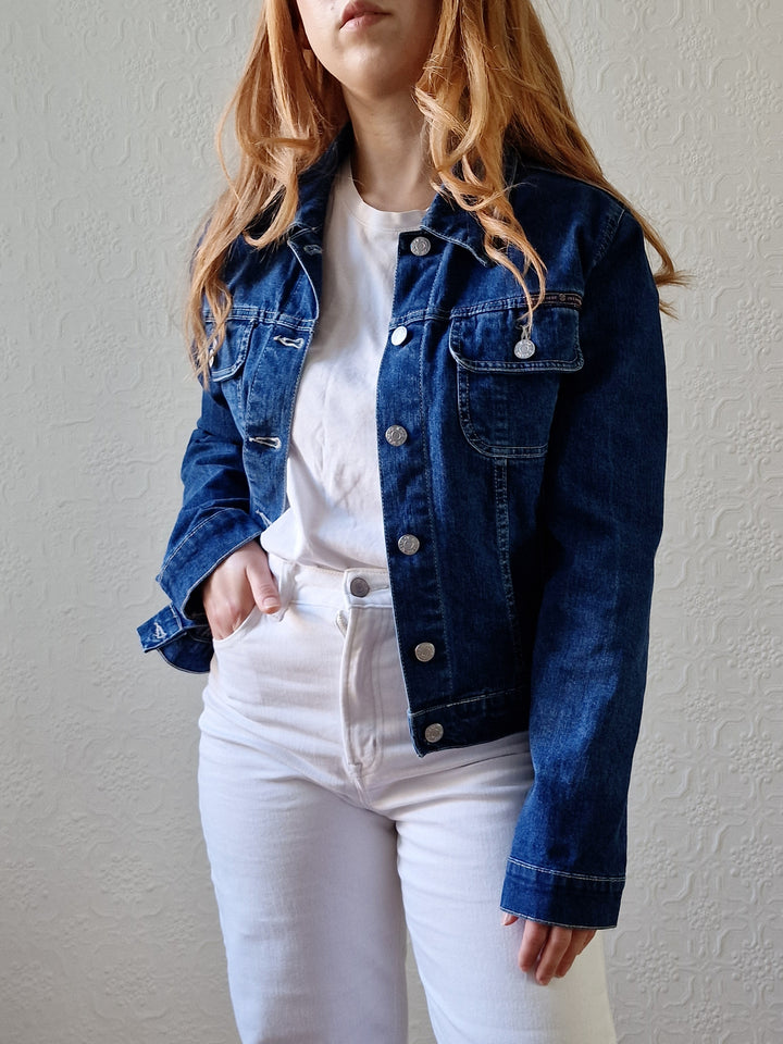 Vintage 90s Dark Blue Short Denim Jacket - XS/S