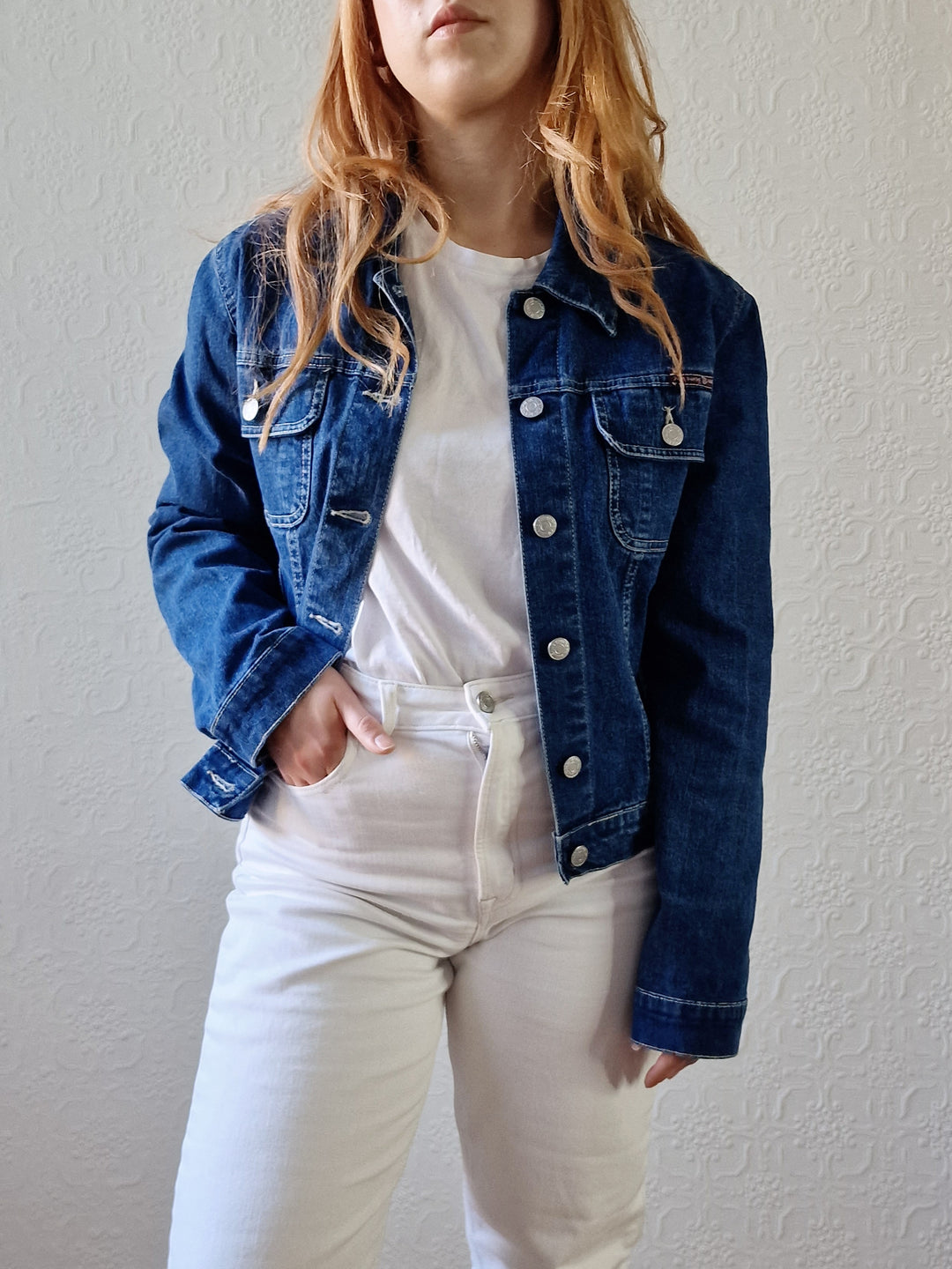 Vintage 90s Dark Blue Short Denim Jacket - XS/S