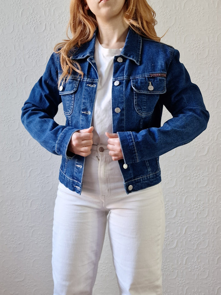 Vintage 90s Dark Blue Short Denim Jacket - XS/S