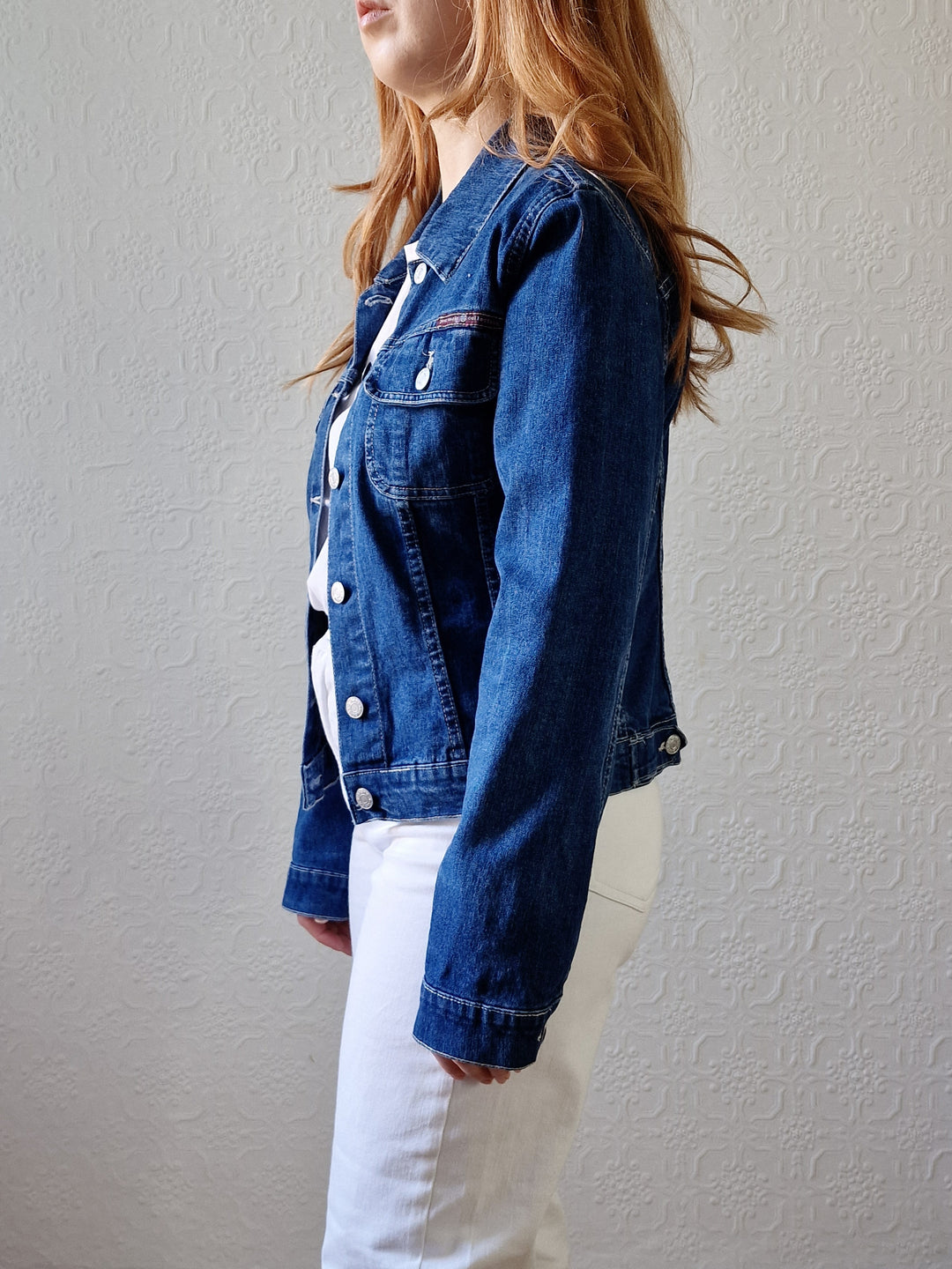 Vintage 90s Dark Blue Short Denim Jacket - XS/S