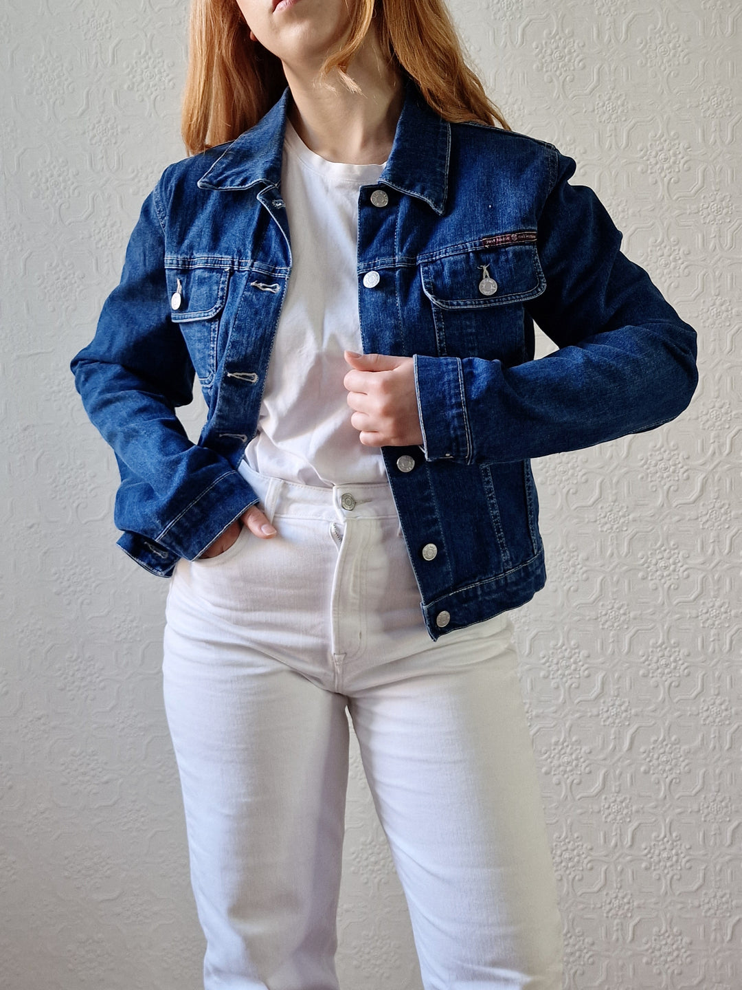 Vintage 90s Dark Blue Short Denim Jacket - XS/S