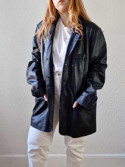 Vintage Black 100% Genuine Leather Blazer Style Jacket - L