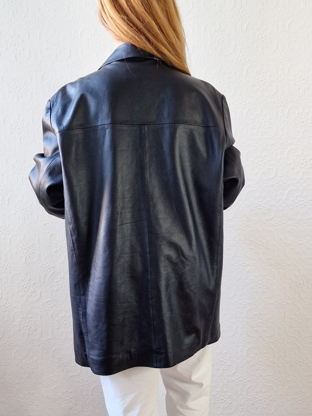 Vintage Black 100% Genuine Leather Blazer Style Jacket - L