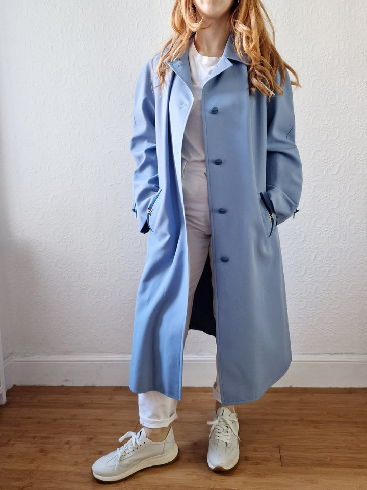 Vintage Light Blue Single Breasted Trench Coat - M/L