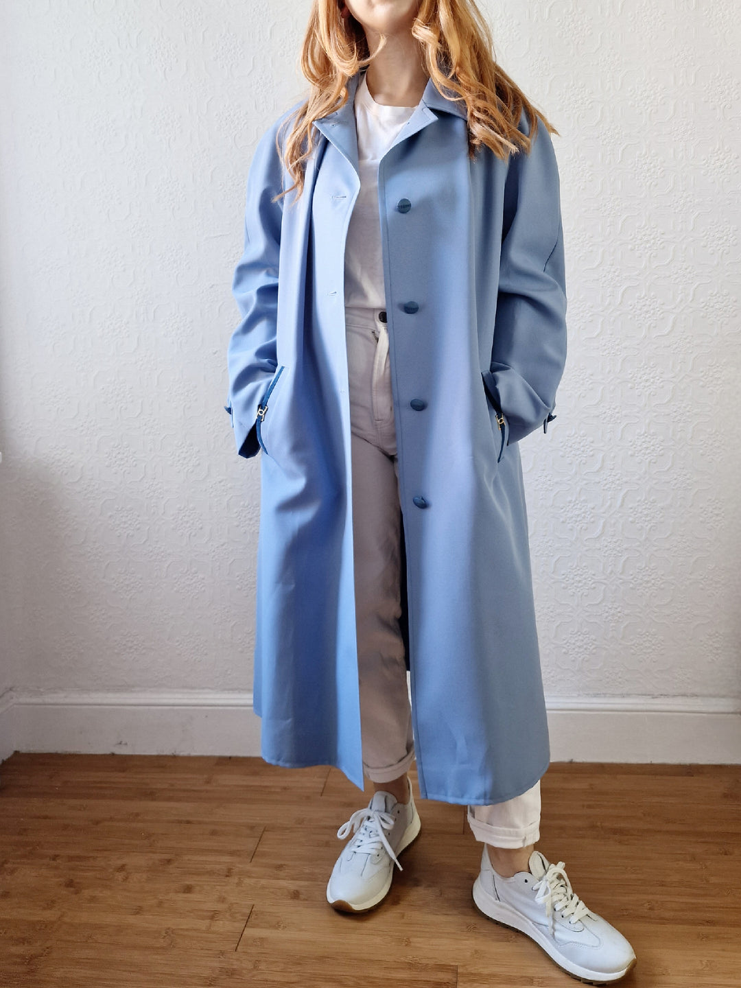 Vintage Light Blue Single Breasted Trench Coat - M/L