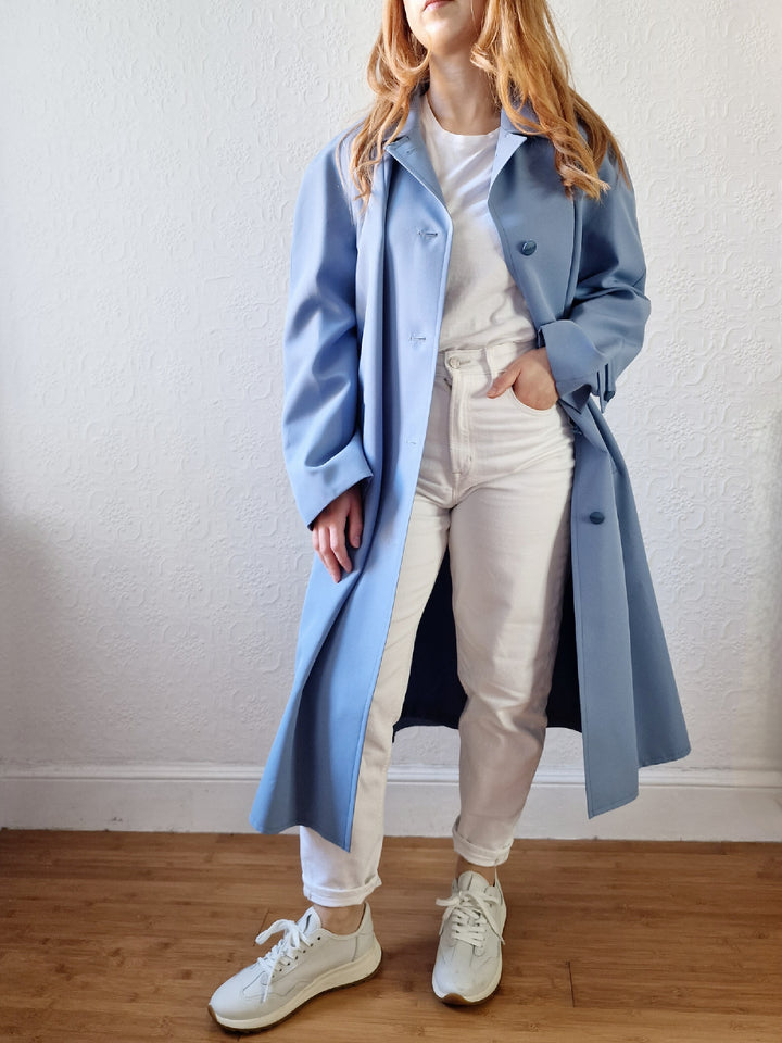 Vintage Light Blue Single Breasted Trench Coat - M/L