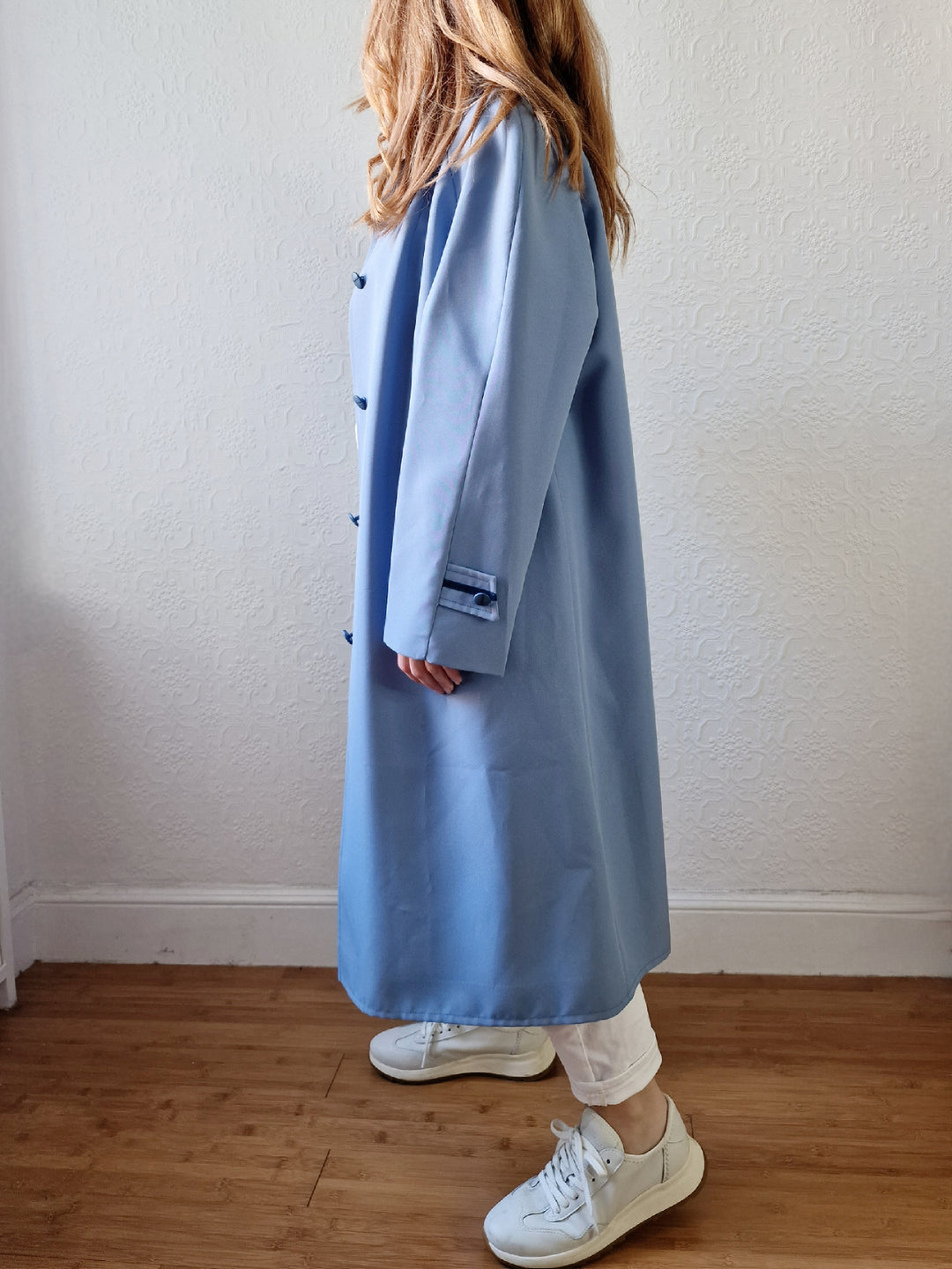 Vintage Light Blue Single Breasted Trench Coat - M/L