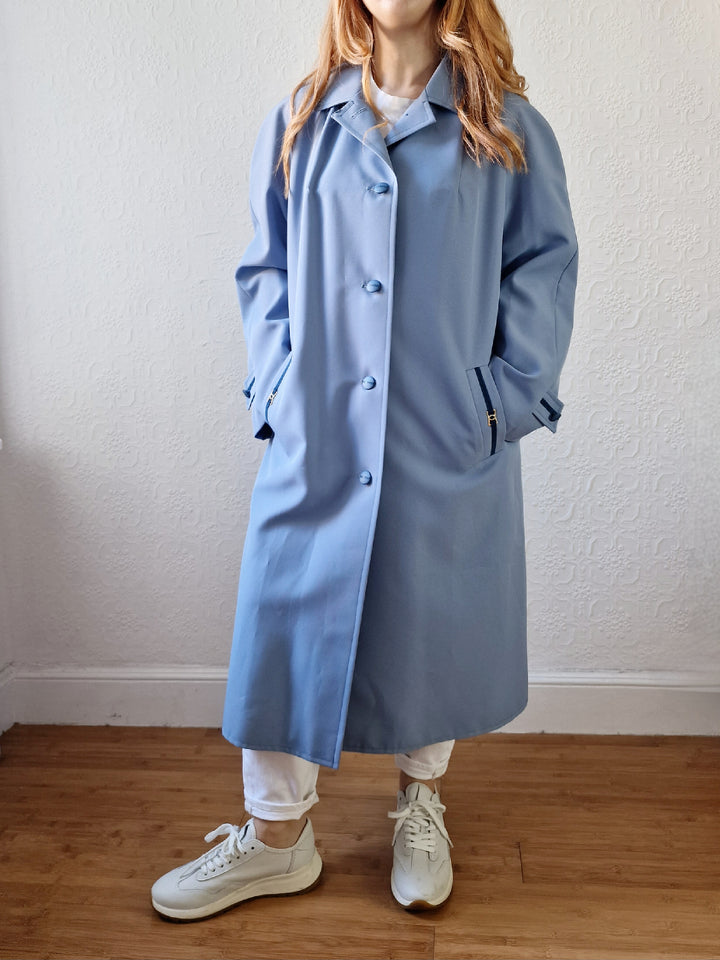 Vintage Light Blue Single Breasted Trench Coat - M/L