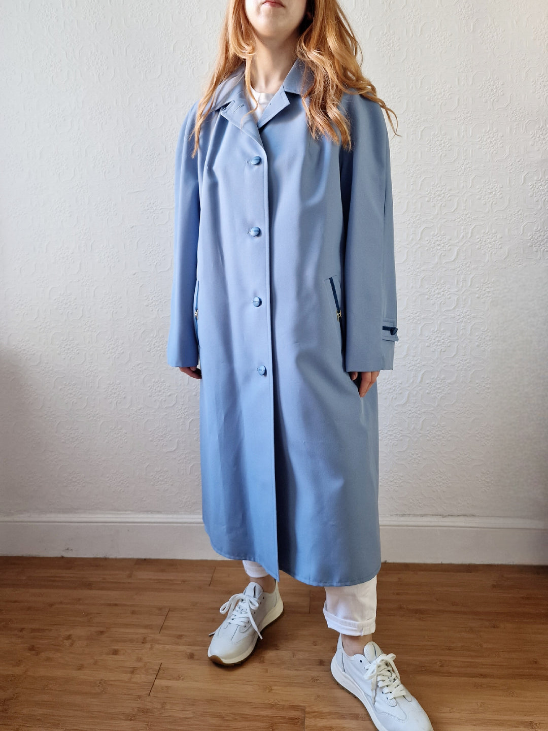 Vintage Light Blue Single Breasted Trench Coat - M/L