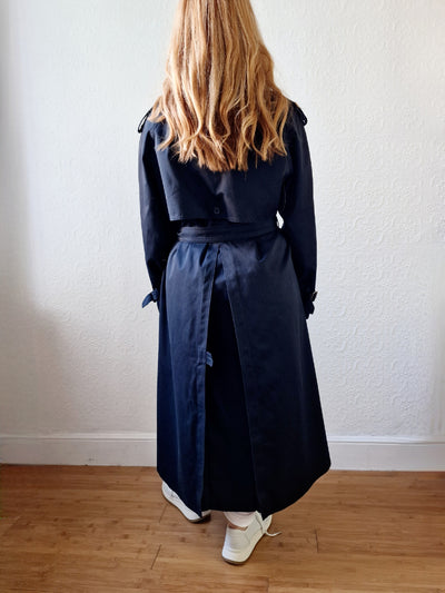 Vintage Black Double Breasted Trench Coat with Belt - M/L