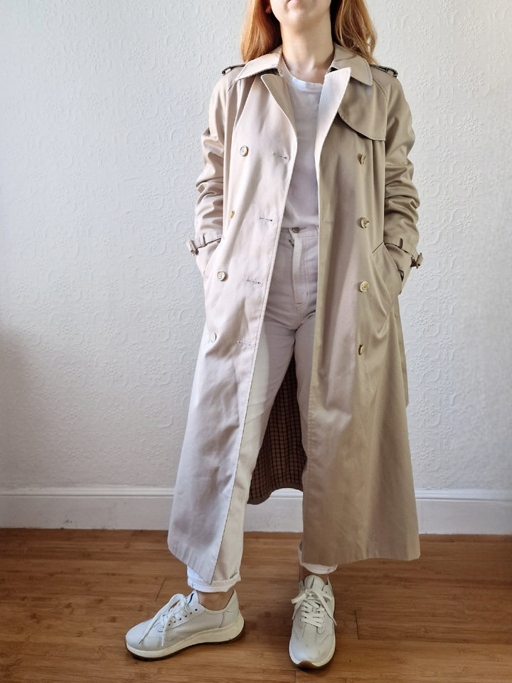 Vintage Light Beige Double Breasted Trench Coat with Belt - S