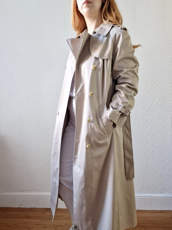 Vintage Light Beige Double Breasted Trench Coat with Belt - S