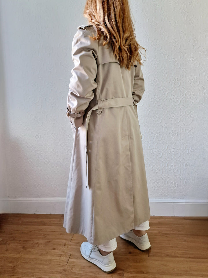 Vintage Light Beige Double Breasted Trench Coat with Belt - S