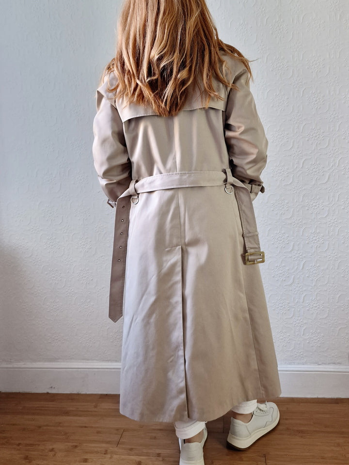 Vintage Light Beige Double Breasted Trench Coat with Belt - S